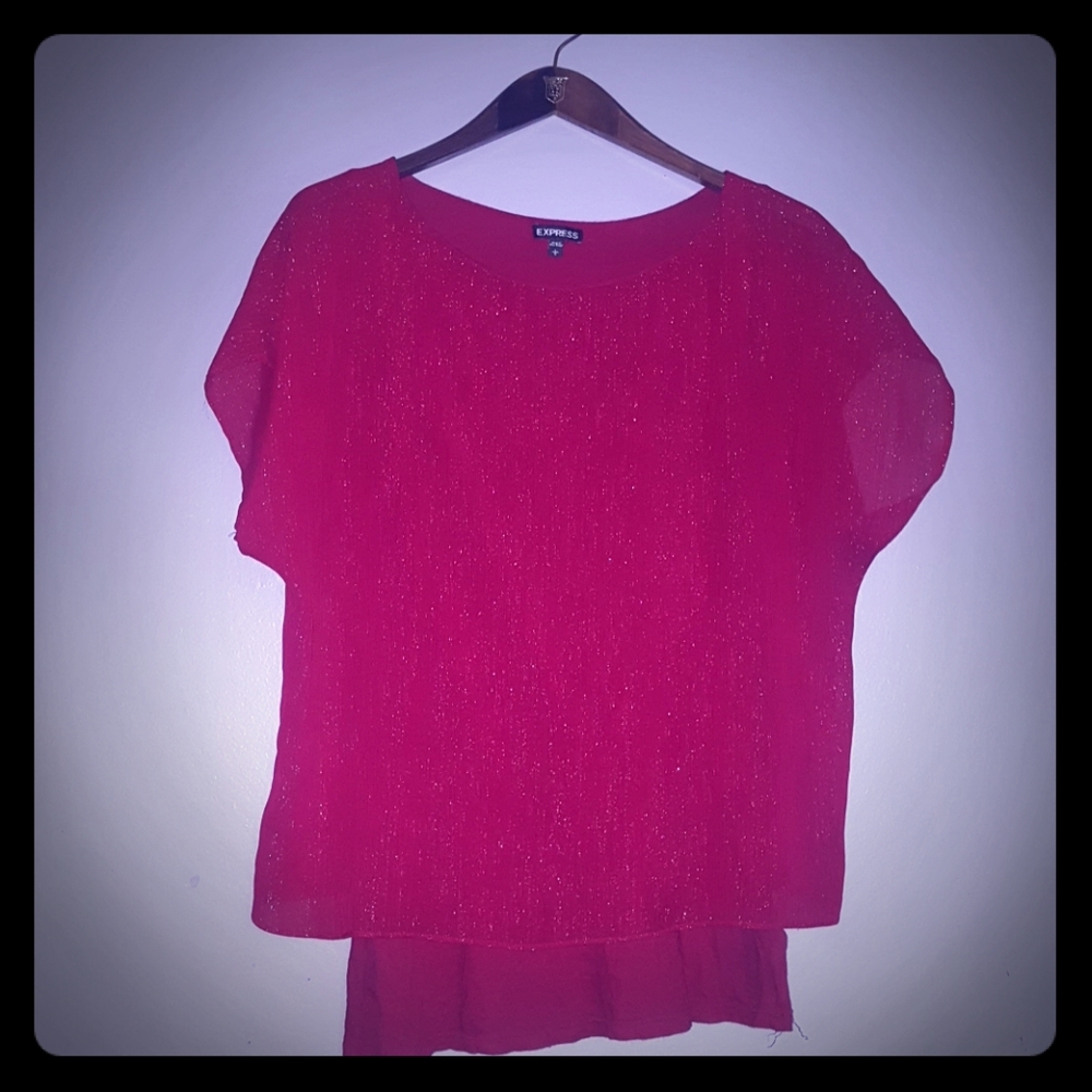 Express sparkle red blouse with built in tanktop